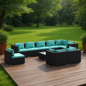 Ensemble de salon de jardin noir D0100HXY9U6, meubles d'extérieur en rotin, résistant aux intempéries, design contemporain, capacité de 10+ places - Product Image 2