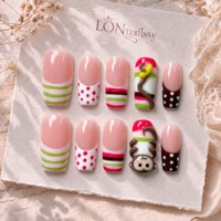 Uñas Postizas Francesas Curvas de 2.5 cm, Hechas a Mano, con Acabado Fotográfico, Cobertura Total, PMMA, Textura 3D, 10 Piezas