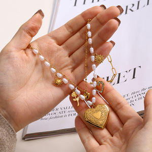 J & D 18k الذهب الفولاذ المقاوم للصدأ مكتنزة القلب قلادة سوار مجموعة متعددة الوظائف أنيقة لتزيين الصور - Product Image 3