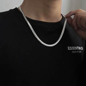 Colar Minimalista Masculino em Aço Inoxidável com Corrente NK, Joia Hip Hop <span class=keywords><strong>Rock</strong></span>, Corrente Cubana Embossada Lateral de 5mm para Homens - Product Image 2