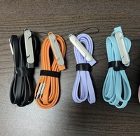 Pengisi Daya Cepat 240w Hitam/Oranye 2 in 1 USB c ke c Kabel Data Silikon 1.5m Pipih untuk Ponsel Original