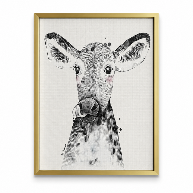 Gold Aluminum Framed Canvas Print 45x60cm, Black and White Donkey Foal Wall Art for Living Room and Hallway