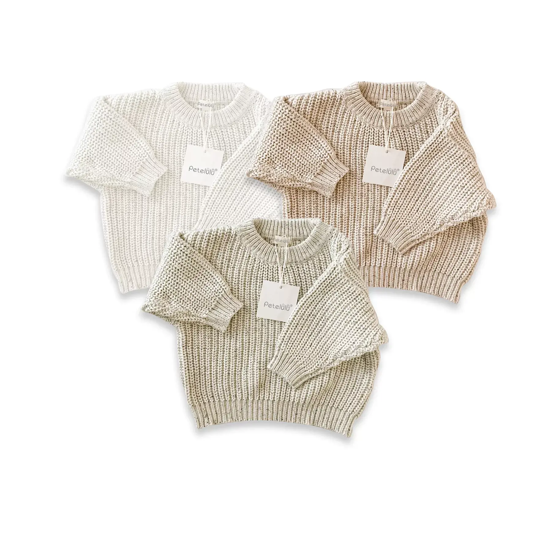 Customize Baby Girls/Boys Sweaters Long Sleeve Knitwear Loose Solid Color Child Chunky Kids Knitted Sweater