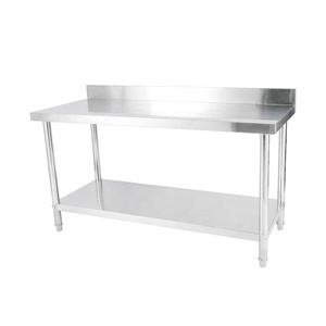 Mesa <span class=keywords><strong>de</strong></span> <span class=keywords><strong>trabajo</strong></span> <span class=keywords><strong>de</strong></span> acero inoxidable para <span class=keywords><strong>cocina</strong></span>, mesa <span class=keywords><strong>de</strong></span> <span class=keywords><strong>trabajo</strong></span> con doble capa y respaldo contra salpicaduras, personalizada co - Product Image 2