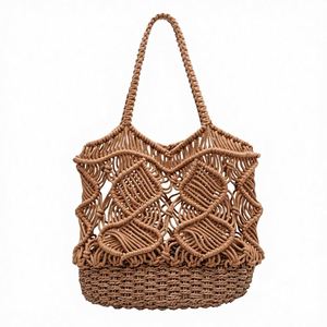 Straw <b>Bag</b> in Boho StylePaper Raffia Traveler BagVacation Beach Shoulder Women <b>Bag</b> with Exterior <b>Hat</b> Strap and Pocket - Product Image 2