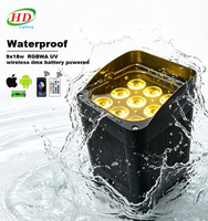 9x18W RGBAWUV 6-in-1 IP65 Lampu Uplight Nirkabel WiFi Baterai DMX512 Tahan Air ABS LED Par Stage untuk Taman E27