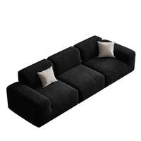 Canapé rétro trois places en tissu velours côtelé, compressé sous vide, style bloc de tofu, grand, noir, en éponge pure, sans cadre, pour salon, design simple