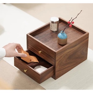 Classica Scatola Portaoggetti a Tre Livelli in Legno di Noce Nero Nordamericano, Cassetto da Scrivania per Tè, Dolci, Ufficio e Soggiorno - Product Image 4