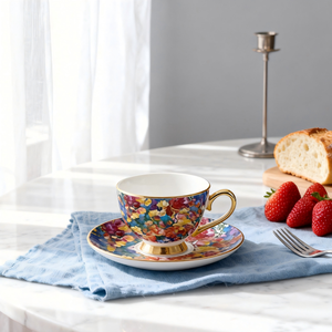 סט צלחות וספלים לאירוח תה אחר הצהריים, קרמיקה אנגלית, פנום פן, חרסינה דמוי עצם, צלחת קפה, סדרת ציורי שמן יצירתיים, ידידותי לסביבה - Product Image 3