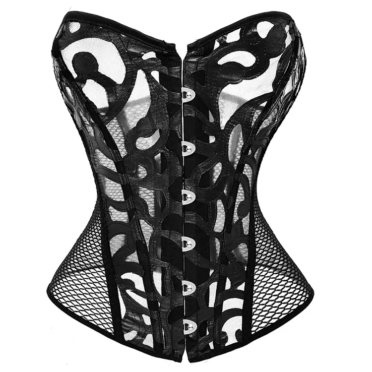 Transparent Mesh Women's Bustiers Top Overbust Corset Sexy Hollow Out Lingerie
