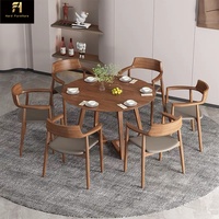 Moderner minimalisti scher Nussbaum Farbe runder hölzerner Esstisch Casual Restaurant Möbel Set im chinesischen Stil