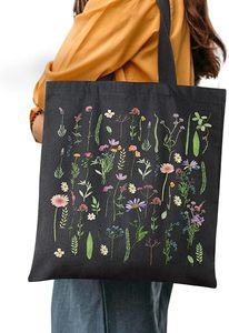 LILA LILA Cotton <b>Canvas</b> Tote Bag Multi-Pocket Vest Design Logo Drawstring Closure Foldable for Gift Giving <b>Plain</b> Shopping Bags - Product Image 3