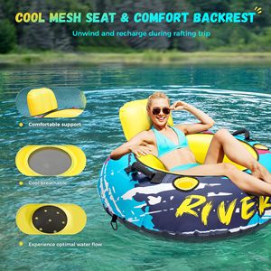 Heavy Duty <b>Inflatable</b> River Tube with Canvas Cover 53 Inch Large <b>Pool</b> Float Adult Lounge <b>Chair</b> Cup Holders Backrest - Product Image 4