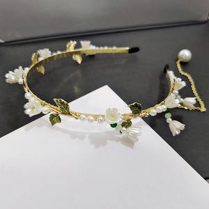 Diadema Sencilla y Única con Perlas y Lirios del Valle, Tiara Floral Dorada, Nueva Diadema Delicada <span class=keywords><strong>de</strong></span> Verano, Regalo para Primera Comunión - Product Image 6
