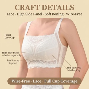 Soutien-gorge minimiseur pour femme <span class=keywords><strong>100D</strong></span> sans armatures, coupe pleine, style bandeau, avec superposition de dentelle, décolleté carré, bretelles larges, à armatures souples, vente en gros - Product Image 6