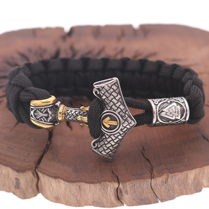 Moda de lujo vikingo nórdico Acero inoxidable brújula cuenta cuerda trenzada Thor Mjolnir martillo Paracord pulsera <span class=keywords><strong>para</strong></span> hombre - Product Image 3