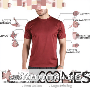 T-shirt pour homme à manches courtes rouge, col rond, 100% polyester, séchage rapide, coupe ajustée, jersey tricoté, couleur unie - Product Image 2