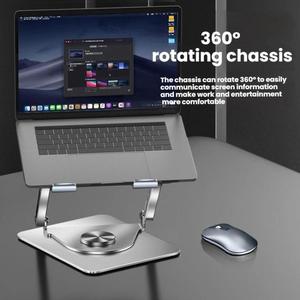 360 support d'ordinateur portable rotatif support de bureau en métal pliable pour ordinateurs portables 17.3 pouces tablettes avec ventilateur de refroidissement magnétique gris - Product Image 3