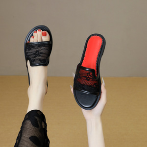 Verano nuevo estilo malla punta redonda de una pieza ropa exterior plana chanclas para mujer para dama - Product Image 1