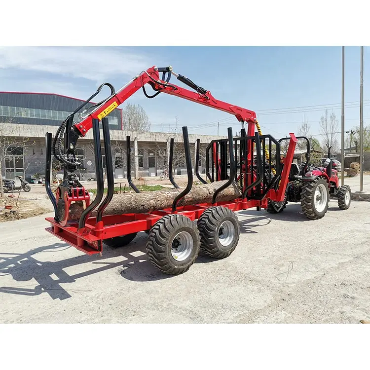 Remorque approuvée de bois de forêt de rondin de vélo de quadruple de machine de sylviculture avec la grue pour le tracteur