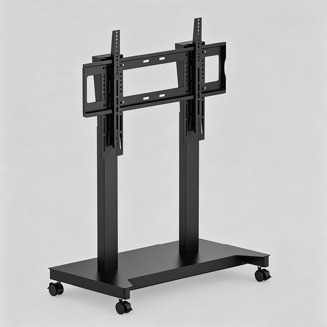 Electric Height Adjustable Mobile Floor Mount TV Cart Cold Rolled Steel VESA Stand Remote 24-70" TVs Black CE Certified 90 Tilt