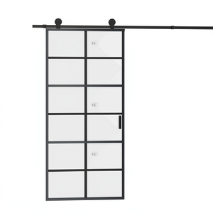 Porte coulissante en aluminium et verre noir 35,4x80,7 pouces, design minimaliste intérieur, isolation thermique - Product Image 1