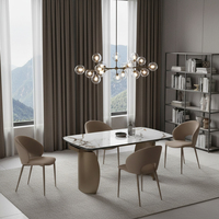 Table à manger extensible en pierre frittée imperméable et durable, 8 places, base en métal moderne, rectangulaire, pour hôtel, appartement, restaurant