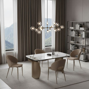 Moderno Juego de Mesa de Comedor Extensible con Base de Metal Dorado y Cubierta de Cerámica para Hogar, Hotel o Restaurante - Product Image 5