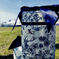 Boîte cadeau cylindrique personnalisée bleue pour mariage avec ruban en forme de cœur