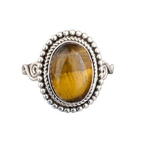 Anillo de Plata 925 Personalizado, Estilo Bohemio Gótico, con Ojo de Tigre, Piedra de Nacimiento de Noviembre, Corte Ovalado Clásico, Engaste en Bisel, Anillos Finos - Product Image 2