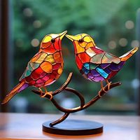 Ornements d'oiseaux en vitrail, décoration de table d'oiseaux colorés sur branche, décoration de bureau, oiseaux multi-styles, cadeau pour l'emménagement