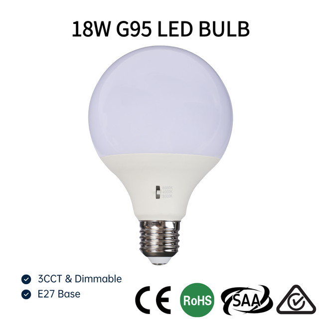 15W G95 SMD Decorative LED Warehouse Globe Light E27 3-CCT Switchable Dimmable High Luminous Bulb SAA CE RoHS Approved