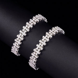 S925 Sterling <b>Silver</b> Moissanite <b>Bracelet</b> with Full Diamond Luxury Cross Design Passes Diamond Tester Elegant <b>Bangle</b> - Product Image 1