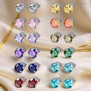 Boucles d'oreilles clous en cristal blanc E1184, sertissage clos en argent 925, classiques, pour usage quotidien, bijoux unisexes - Product Image 2