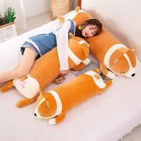 Guling tubuh panjang besar 100cm katun PP isi anjing kuning lembut mainan mewah besar bantal Corgi lucu untuk ulang tahun