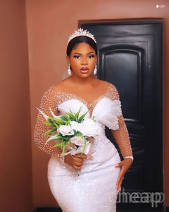 <span class=keywords><strong>Robe</strong></span> de Mariée Sirène <span class=keywords><strong>Blanche</strong></span> 2026, Style Aso Ebi Arabe, Grande Taille, Perles, Cristaux et Paillettes, <span class=keywords><strong>Robe</strong></span> de Mariée Luxueuse - Product Image 5