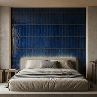 Carrelage mural et de sol moderne en terre cuite Zellige artisanal 60x240mm, antidérapant, avec glaçure réactive craquelée, style brique métro, pour appartement