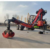 Grue d'Abattage Robuste pour Forêt, Chargeur de Bûches de 2000 kg à Force de Levage, Monté sur Tracteur Camion, Portée de 7,8 m, Remorque à Bois Pliable en Z, avec Grappins