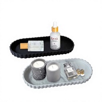 Grand plateau de rangement en silicone à bords ondulés, ovale, cannelé et festonné, pour cosmétiques, bijoux, bougies et rangement de bureau