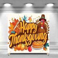 Selamat Hari Thanksgiving Latar Belakang Lengkungan Persegi Kartun Turki Musim Gugur Daun Maple Kue Buah Latar Belakang Lengkungan Pesta Ulang Tahun Dapat Disesuaikan