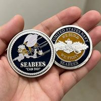 Pièce de collection commémorative US Navy Seabees Challenge Coin - « Nous construisons, nous combattons » - Métal émaillé plaqué rond - Souvenir de la marine américaine