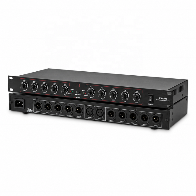 XUNGUAN FS-206 Professional Equipment Stereo Mono Audio Signal Splitter Amplifier Distributor 2 in 10 Out XLR for Stage