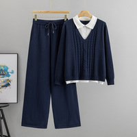 Ensemble pull tricoté pour femme, cardigan ample et confortable à col en V, pantalon large, tenue deux pièces automne hiver 2026