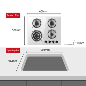 4-burner thương mại được xây dựng trong khí đung với núm điều khiển điện tử bảng điều khiển thủy tinh đánh lửa năng lượng-hiệu quả bảo vệ - Product Image 4