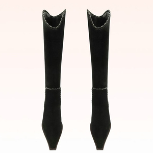 Femmes String Tangled High Chunky Wedge Heels Shoes Pointed Toe Suede Knee High Boots V-shaped Top Slip on Long Boots - Product Image 4