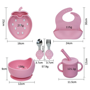 Baby Weaning Silicone Gel Placemat Bowl <strong>Set</strong> with Suction-Cup Base Divided Compartments &amp; Strawberry Print Dinnerware - Product Image 1