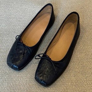 Genuine Leather Square Toe Ballet Flats Black <b>Soft</b> Sole With Bow Women's Slip-On Flat <b>Shoes</b> All Seasons - Product Image 2