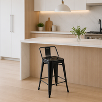 Tabouret de bar industriel robuste en acier thermolaqué à dossier bas avec repose-pieds pour îlot de cuisine, bar ou café