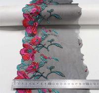 Largeur 19.5 cm Polyester rouge bleu brillant coloré 3 D soie fleur broderie dentelle 2 tons pour robe sous-vêtements ourlet rideau