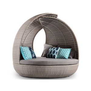 Muebles <span class=keywords><strong>de</strong></span> exterior tejido redondo balcón Patio cuerda hecha a mano mimbre <span class=keywords><strong>Luna</strong></span> sombrilla aluminio ocio cama antigua - Product Image 6